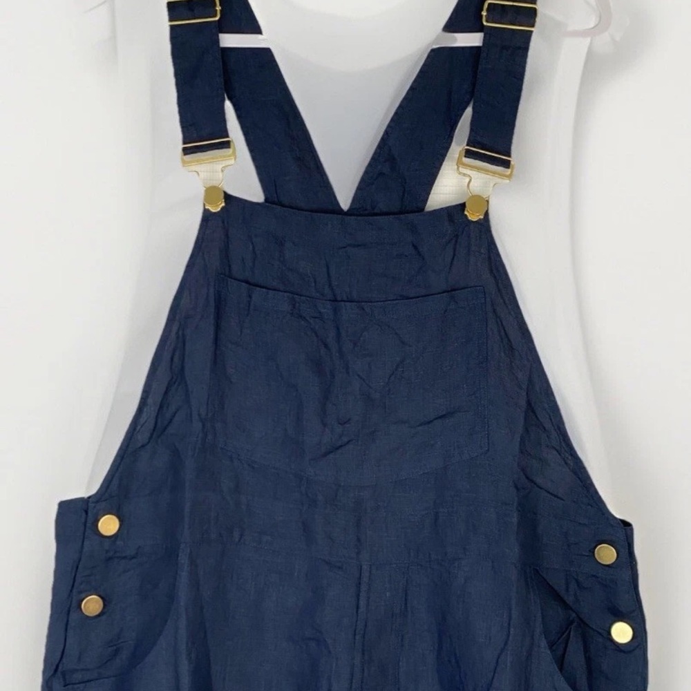 WeWoreWhat Navy Blue Linen Overalls with Gold Hardware